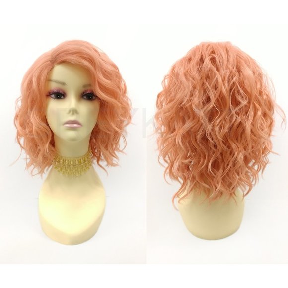 Peachy Pink Lace Front Wavy Lob Heat Resistant Wig - Picture 1 of 5